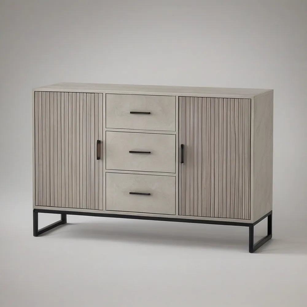 Komoda se 2 dvířky a 3 zásuvkami, 120 × 40 × 85 cm, světlý dub a černá